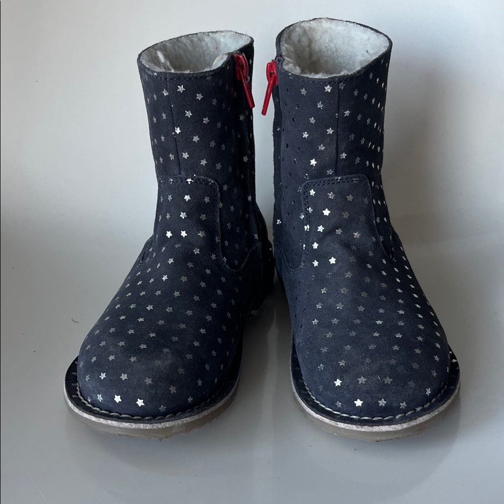 Mini Boden Silver Star Patterned Kids Boots - Navy and Silver